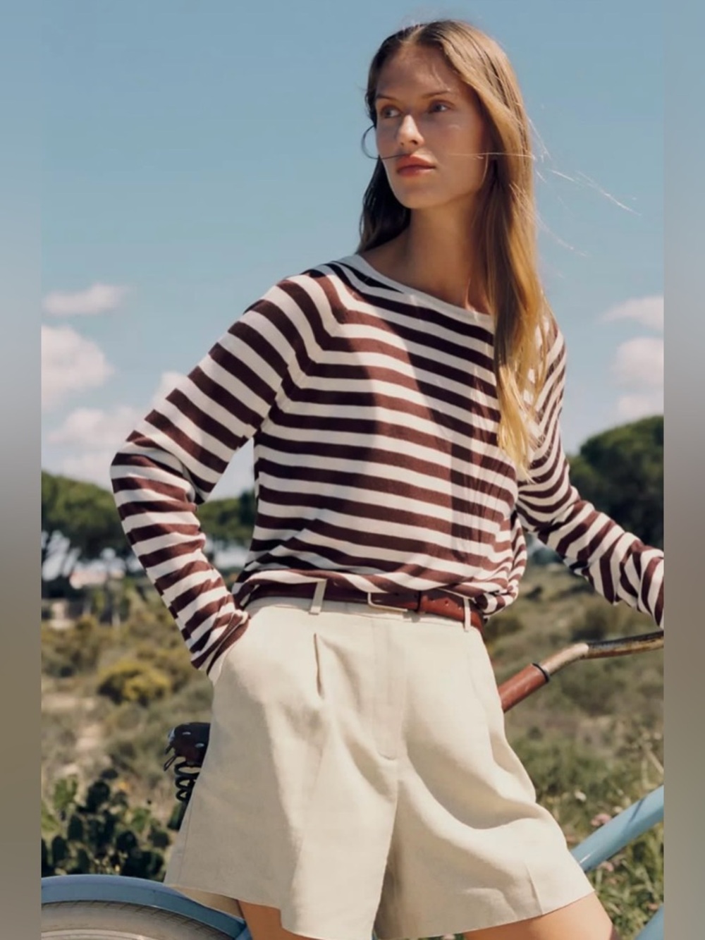ZARA Lightweight Brown Cream Striped Sweater Size Small